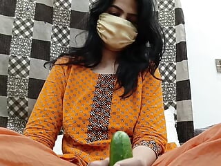 Pakistani Housewife Inserting Large Cucumber in Her Tight Pussy