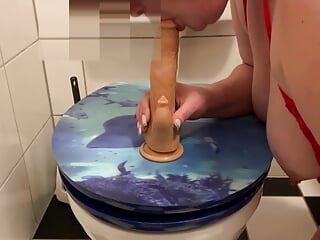 Slave Rides Dildo in the Toilet