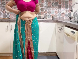 Indian Couple Romance in Kitchen - Saree Sensual Sex - Saree lifted up - Pussy, Boobs and Ass Play