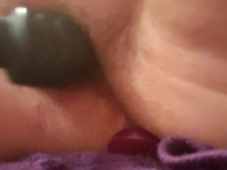 Using a vibrator on my wet pussy with a plug in my ass