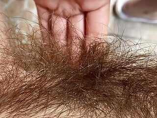 Big clit super hairy pussy in extreme close up